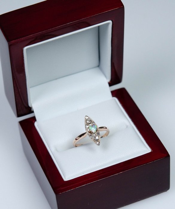 Image 3 of 14 kt. Pink gold - Ring - 0.20 ct Diamonds - Opal Heart
