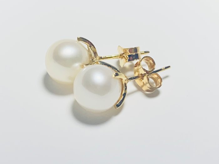 Image 2 of 18 kt. Gold, Yellow gold - Earrings Akoya Pearl - 7.5mm x 7.5mm