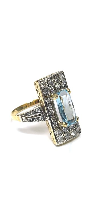 Image 2 of Non reserve price - 14 kt. Silver, Yellow gold - Ring - 1.50 ct Aquamarine - Diamonds