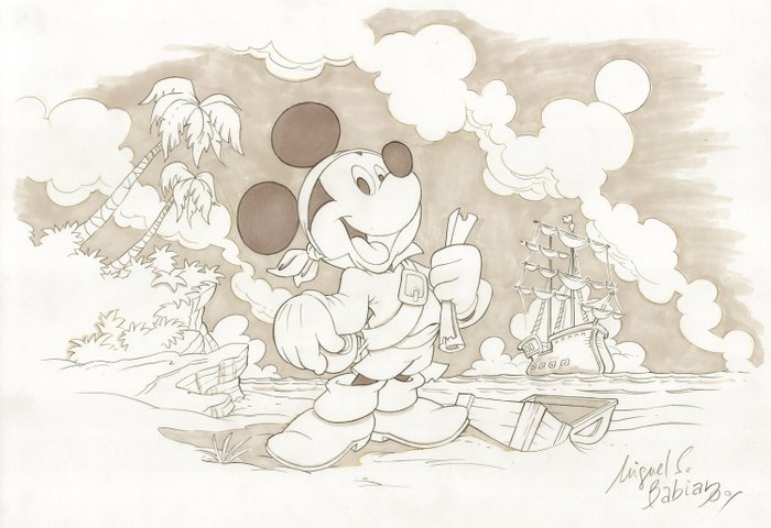 Preview of the first image of Mickey Mouse - Mickey and the Pirate Treasure - Signed Original Drawing by Miguel Sánchez Babiano -.
