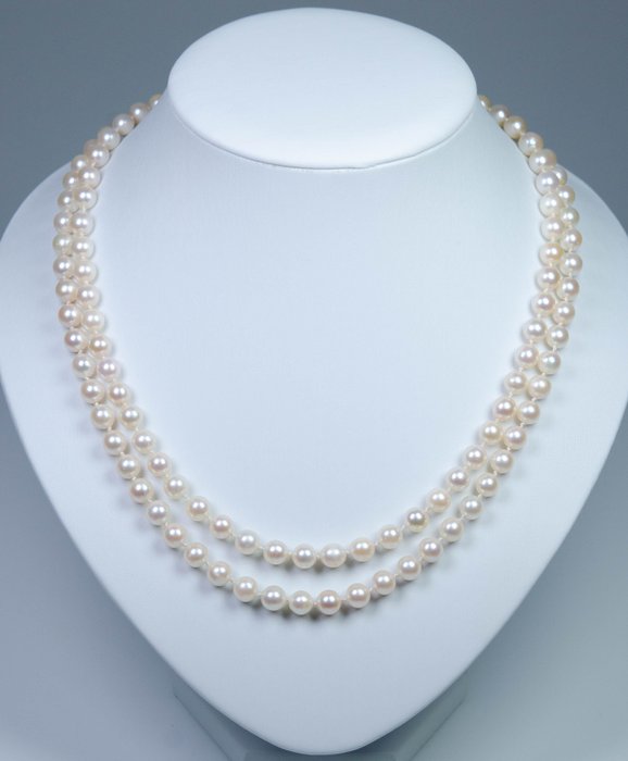 Image 3 of 925 Silver - Necklace - 0.25 ct Emeralds - Ø 6.5-7 mm Akoya pearls
