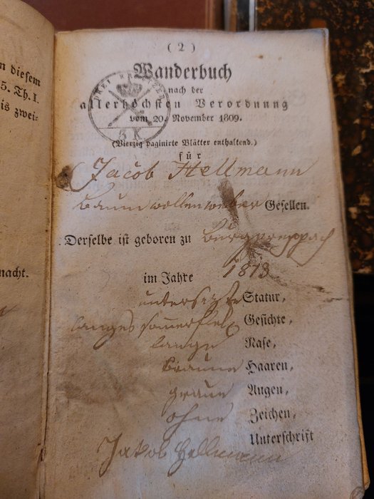 Image 3 of Unbekannt - Wanderbuch für den Kattun (?) Wollweber Gesellen Jacob Hellmann - 1833