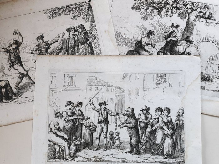 Preview of the first image of 3 prints by Bartolomeo Pinelli (1781-1835) - Scenes from the Campagna of Central Italy.