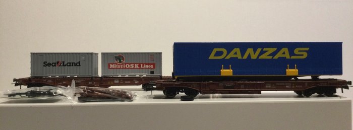 Image 3 of Roco H0 - 46378/46373/46362/46356 - Freight carriage - 1 container and 3 trailer waggons - DB