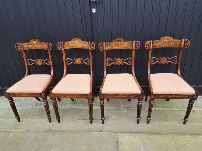Image 2 of Late 19th Century 4 Chairs Charles X Pallisander Wood with Lemon Wood inlay (4) - Rosewood, inlay L