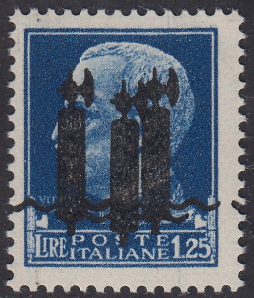 Image 3 of Italy 1944 - Overprint colour error, 75 c. carmine and 1.25 l. azure, triple black overprint of the