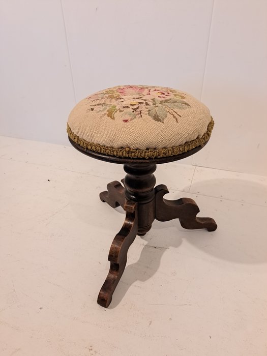 Image 2 of Stool, piano stool - Neoclassical - Textiles, Wood - 19th century
