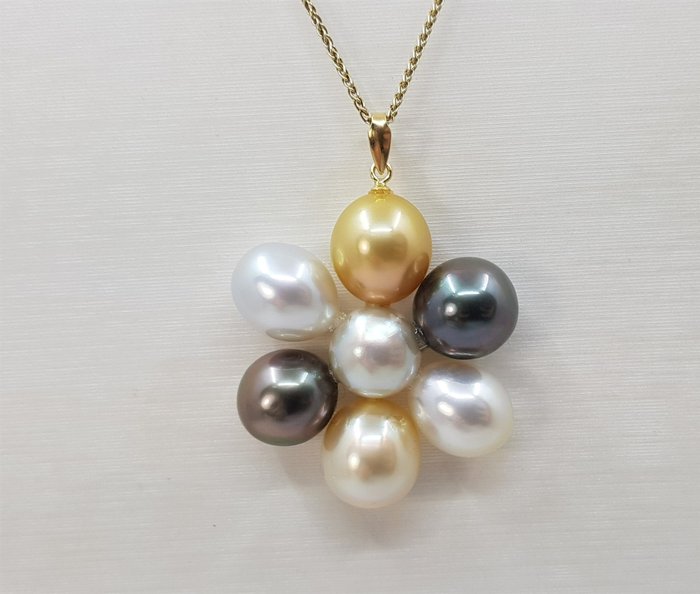 Image 2 of 11mm South Sea and Tahitian Pearls - 18 kt. Yellow gold - Pendant