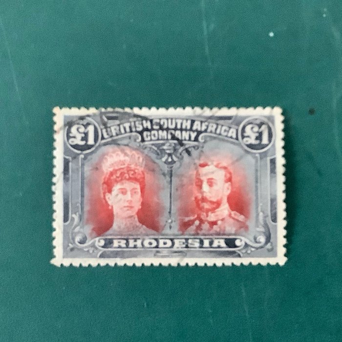 Preview of the first image of Rhodesia 1910 - £1 double head in good nuance with a photo certificate - Michel 118/Stanley Gibbons.