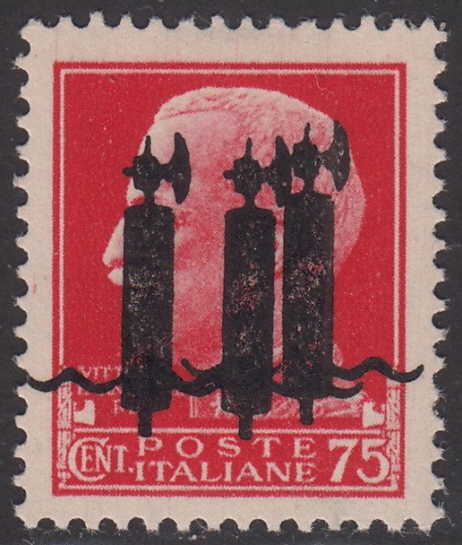 Preview of the first image of Italy 1944 - Overprint colour error, 75 c. carmine and 1.25 l. azure, triple black overprint of the.