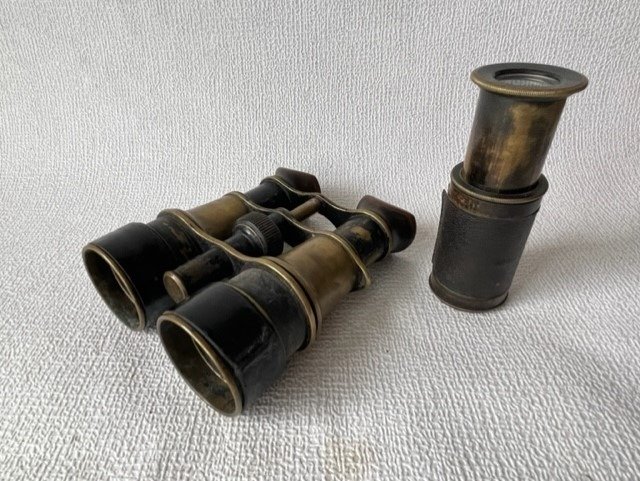 Image 2 of Binoculars, Telescope - Brass, Leather - circa 1900