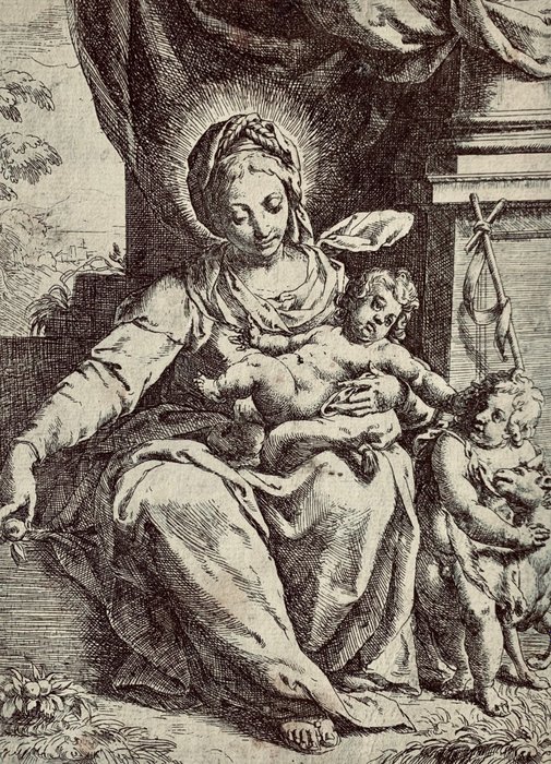 Preview of the first image of Annibale Carracci (1560-1609), Girolamo Imperiale ( ?-1639) - "Madonna con Bimbo, Mela e San Giovan.