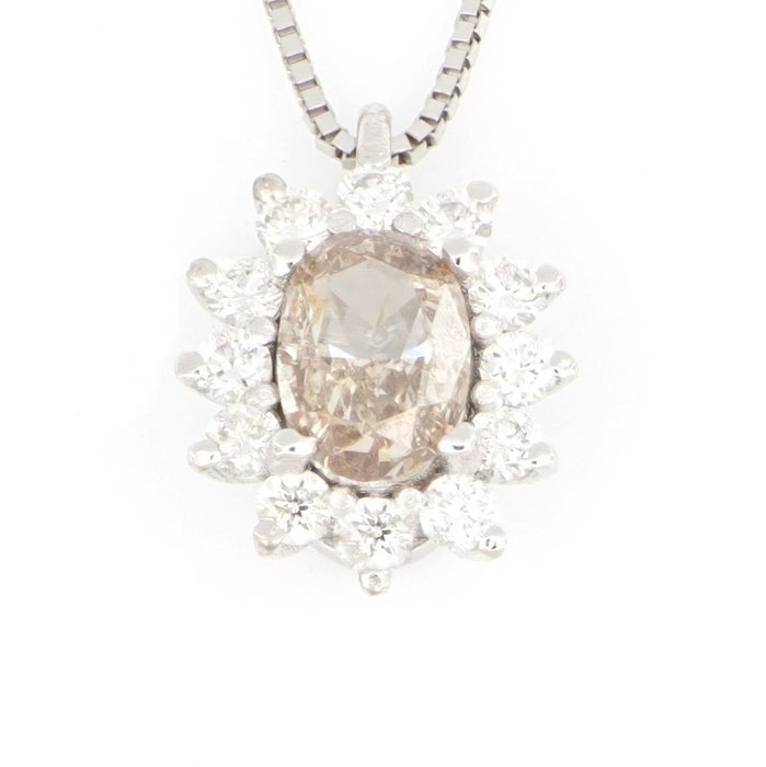 Preview of the first image of Necklace HRD Antwerp Lab Report - 18 kt. White gold - Necklace - 0.14 ct Diamond - Fancy diamond.