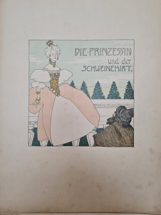 Preview of the first image of Hans Christiaan Andersen - Die Prinzessin und der Schweinehirt - met 14 kleuren litho's - 1897.