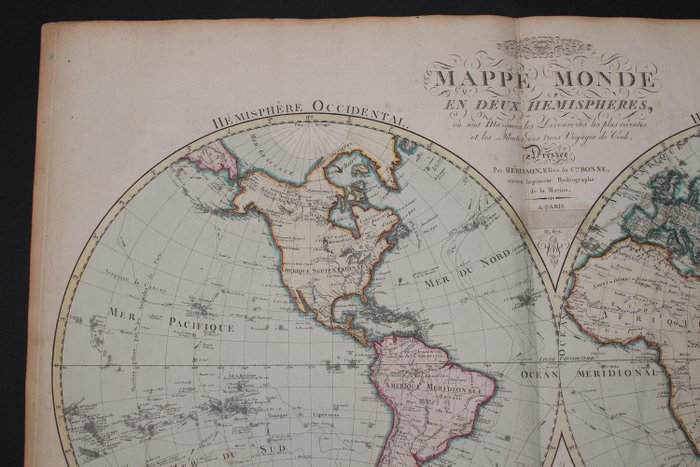 Image 3 of Whole world, Mappe monde en deux hémisphères publiée en 1795; Hérisson - Les découvertes les plus r