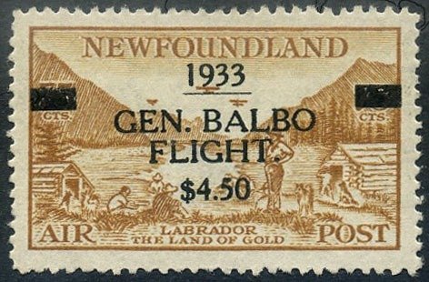 Preview of the first image of Newfoundland 1933 - Balbo cruise, $4.50 in overprint. - Bolaffi T18A.
