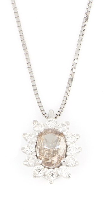 Image 2 of Necklace HRD Antwerp Lab Report - 18 kt. White gold - Necklace - 0.14 ct Diamond - Fancy diamond