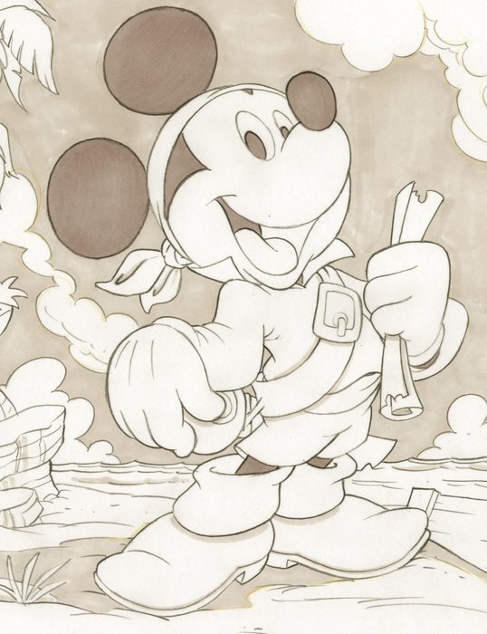 Image 2 of Mickey Mouse - Mickey and the Pirate Treasure - Signed Original Drawing by Miguel Sánchez Babiano -
