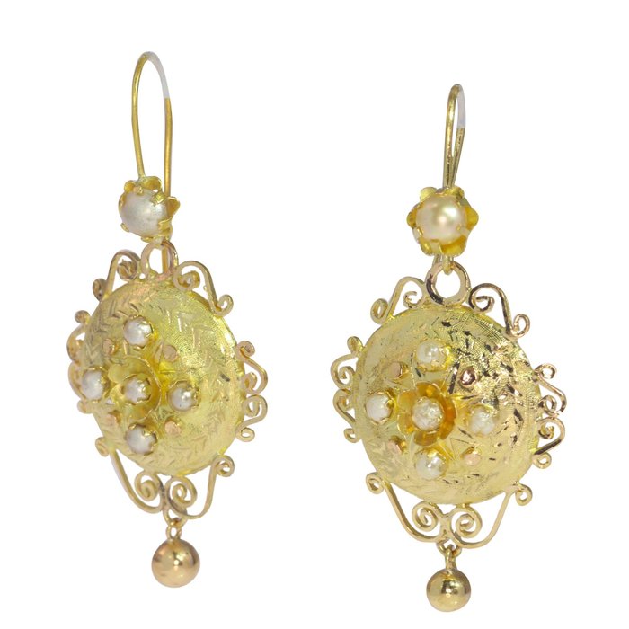 Image 2 of NO RESERVE PRICE - 18 kt. Yellow gold - Earrings - Pearl, Vintage anno 1920