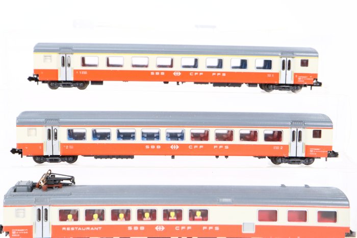 Image 3 of Minitrix N - Passenger carriage - Three Swiss Express carriages - SBB-CFF
