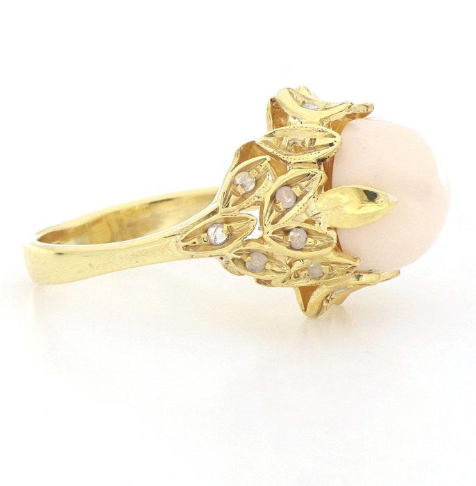 Image 2 of "no reserve price" - 9 kt. Silver, Yellow gold - Ring - 9.00 ct Coral - Diamonds