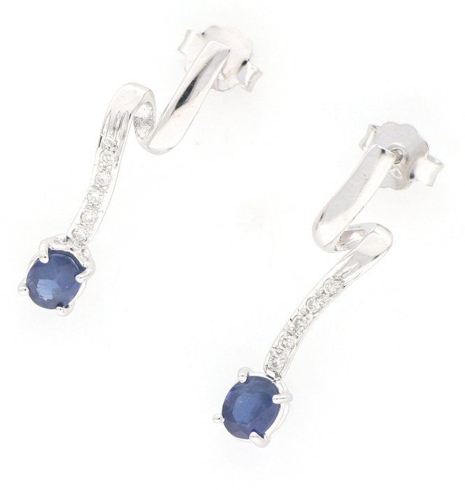 Image 2 of " No Reserve Price " - 18 kt. White gold - Earrings - 1.00 ct Sapphires - Diamonds