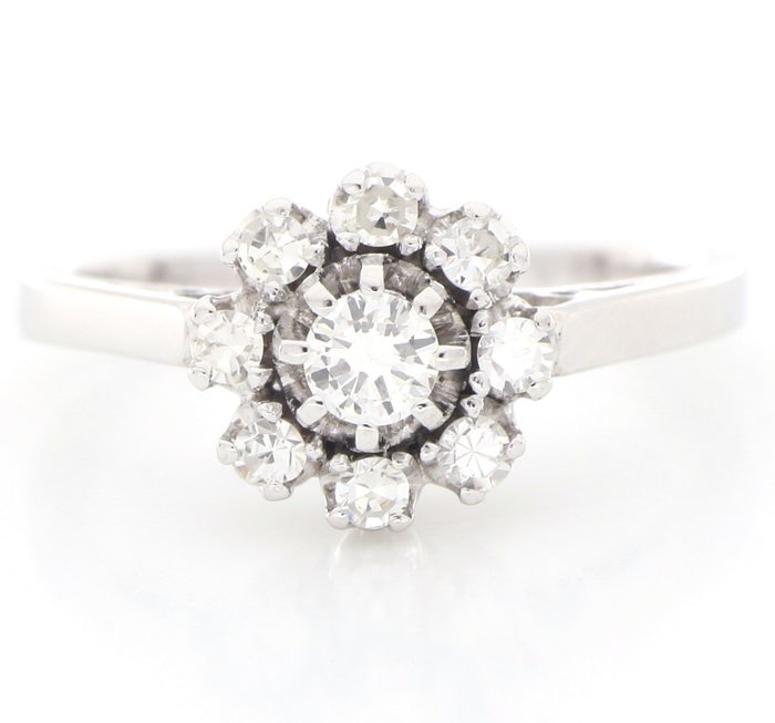 Preview of the first image of Vintage - No Reserve Price - 18 kt. White gold - Ring - 0.42 ct Diamond - Diamonds.