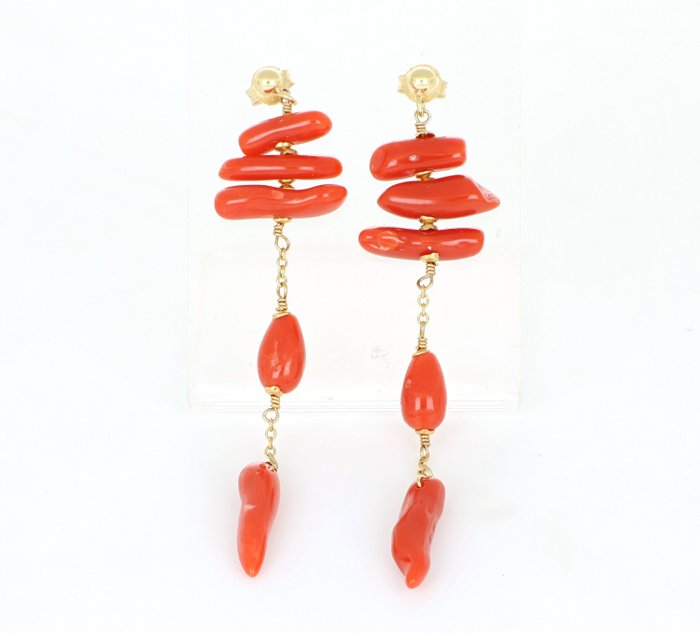 Preview of the first image of ''No reserve Price'' - 18 kt. Yellow gold - Earrings - 5.00 ct Coral.