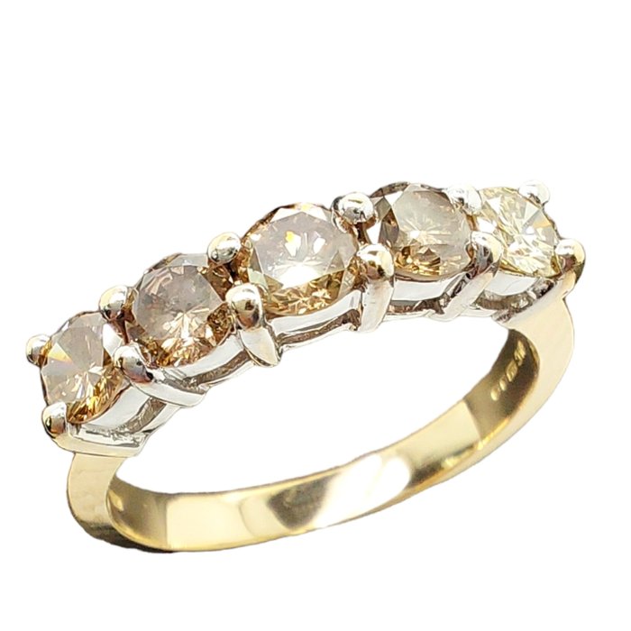 Preview of the first image of Vintage Eternity - 9 kt. Yellow gold - Ring - 1.00 ct - Fancy Brown Diamonds.