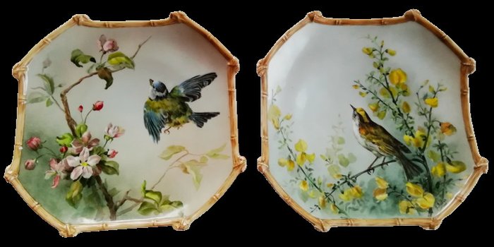 Preview of the first image of M.Brouhon & J.Bahier - decorative plates with bird & flower decor (2) - Earthenware.