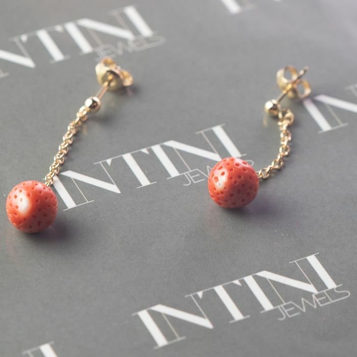 Image 3 of Intini Jewels - 18 kt. Gold, Yellow gold - Earrings - 7.00 ct Coral