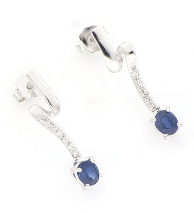 Image 3 of " No Reserve Price " - 18 kt. White gold - Earrings - 1.00 ct Sapphires - Diamonds