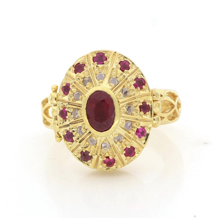 Preview of the first image of "no reserve price" - 9 kt. Silver, Yellow gold - Ring - 0.80 ct Ruby - Diamonds, Rubies.