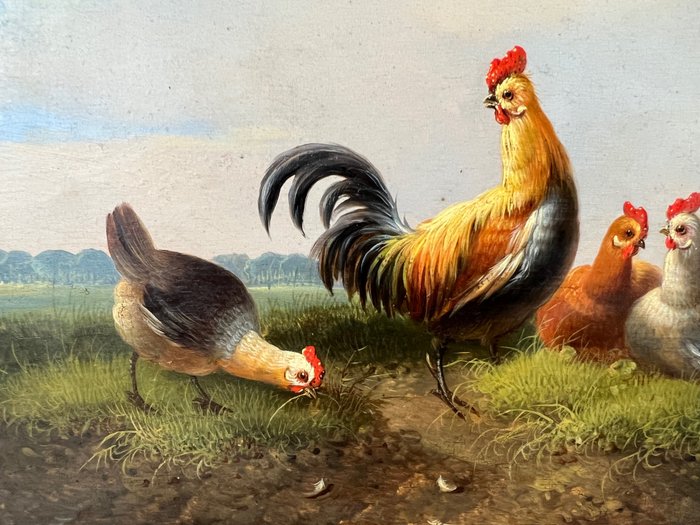 Image 3 of Flemish school (XlX) - Cockerel and hens in a landscape