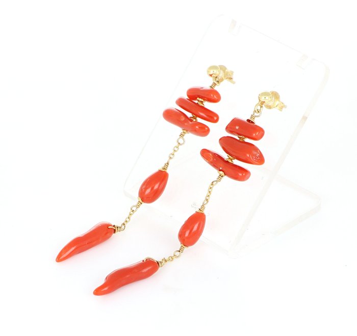 Image 3 of ''No reserve Price'' - 18 kt. Yellow gold - Earrings - 5.00 ct Coral