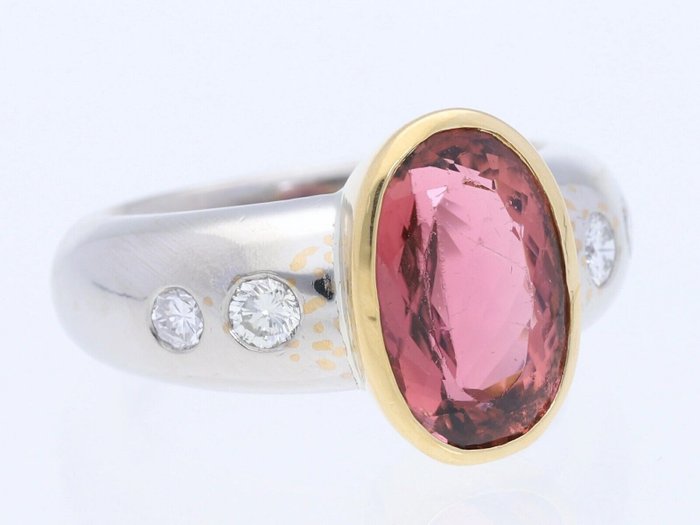 Image 2 of Designer Ring mit echtem Turmalin/Rubelit und echten weißen Brillanten - 18 kt. White gold - Ring T