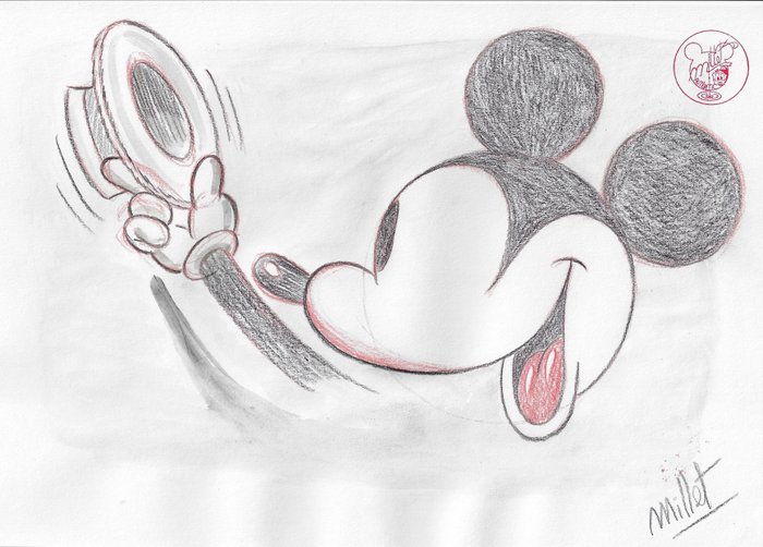 Preview of the first image of Mickey Mickey Mouse - Waving - Original Signed Sketch Drawing by Millet.