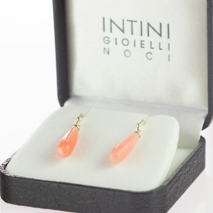 Image 2 of Intini Jewels - 18 kt. Gold, Yellow gold - Earrings - 12.50 ct Coral