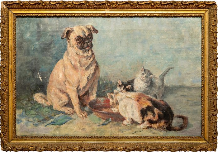 Image 3 of Pittore del primo '900 - Ritratto di cane e gatti (NO RESERVE)