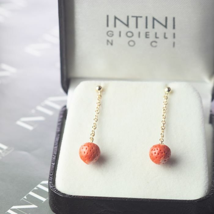 Image 2 of Intini Jewels - 18 kt. Gold, Yellow gold - Earrings - 7.00 ct Coral
