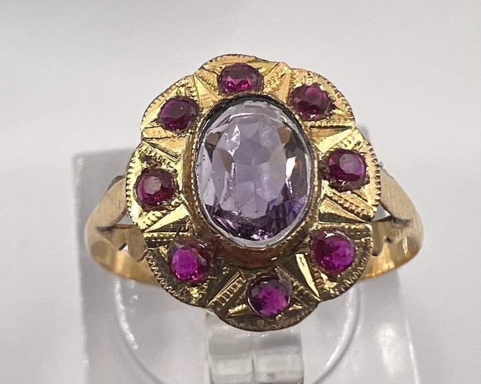 Preview of the first image of NO RESERVE PRICE - 18 kt. Yellow gold - Ring Amethyst - Rubies.
