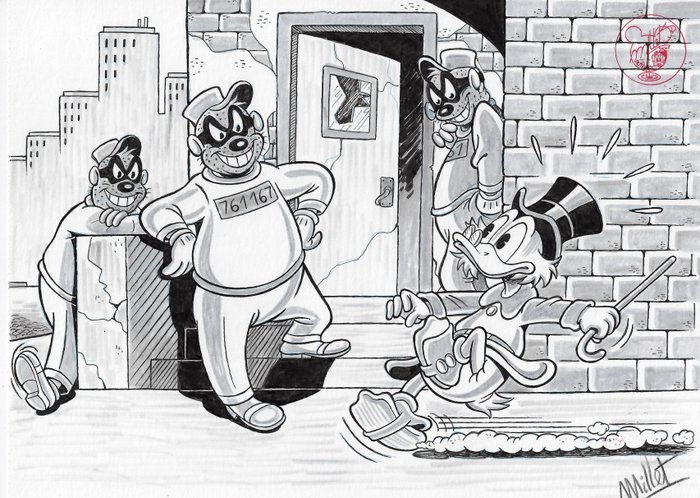Preview of the first image of Scrooge McDuck & The Beagle Boys - Whoopsi... - Signed Original Drawing by Millet.