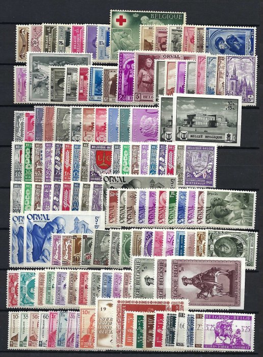 Belgien 1939/1945 - 7 komplette Bände mit allen Briefmarken, Blocks und Briefmarken aus Blocks - OBP/COB 496/724 + BL10/17