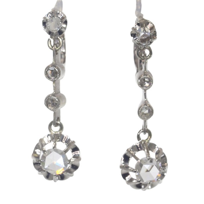 Image 2 of NO RESERVE PRICE - 18 kt. White gold - Earrings Diamond - Vintage 1920's Art Deco