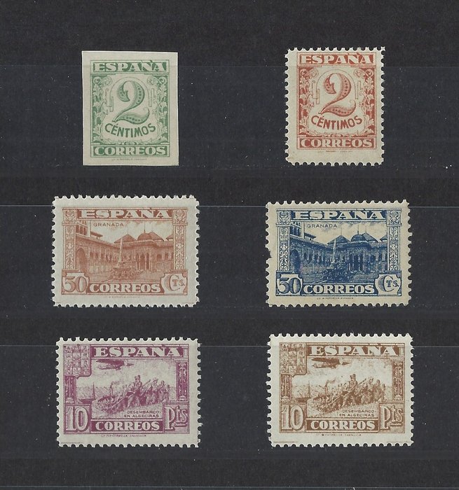 Image 3 of Spain 1936 - ‘Junta de Defensa Nacional’ stamps, colour varieties - Edifil Esp. nº 803cca + 809cc +