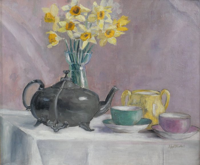 Preview of the first image of Louis Abel-Truchet (1857-1918) - Still life with flowers, tea time.