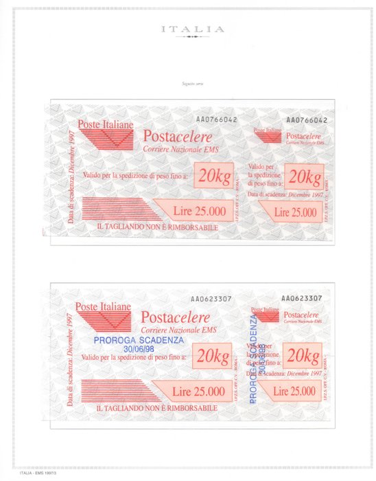 Image 3 of Italian Republic 2007 - Postacelere (fast delivery) slips with extension 30/06/98, and with double