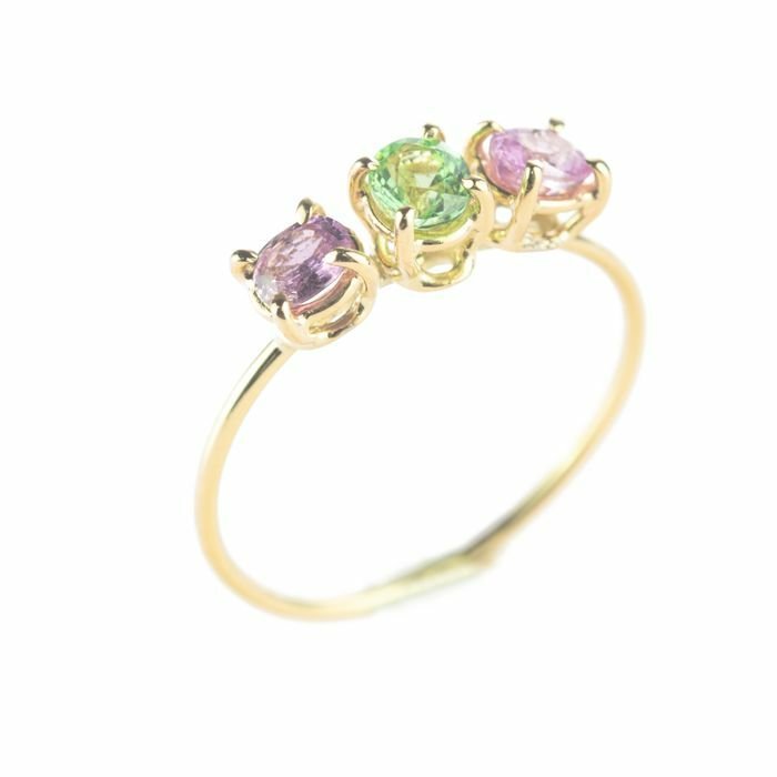 Preview of the first image of Intini Jewels - 18 kt. Gold, Yellow gold - Ring - 0.40 ct Sapphire - Tsavorites.