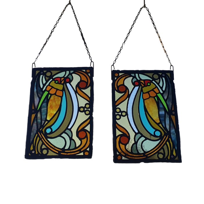 Preview of the first image of Set Art Nouveau Stained glass window hangers.