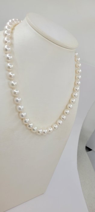 Image 3 of Certificate Pearl Science Lab - 9x9.5mm Bright Akoya Pearls - 18 kt. White gold - Necklace